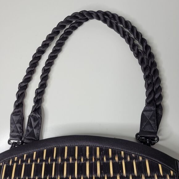 BASKETS OF CAMBODIA black tan top zip multi compartment tote bag purse LIKE NEW - Picture 13 of 16